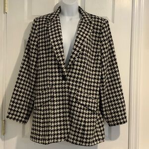 VINTAGE ADOLFO STUDIO Women’s Black/White Houndstooth Classic Blazer Jacket L